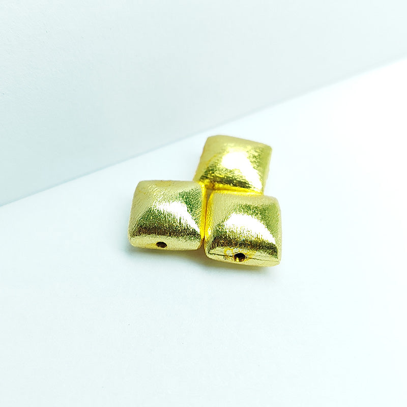 18K gold overlay handcrafted 3D square shape brushed bead from India for retail jewelry crafting
