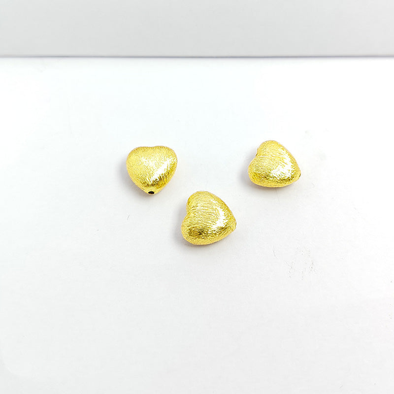 18K gold overlay handcrafted 3D heart shape brushed bead from India for retail jewelry crafting
