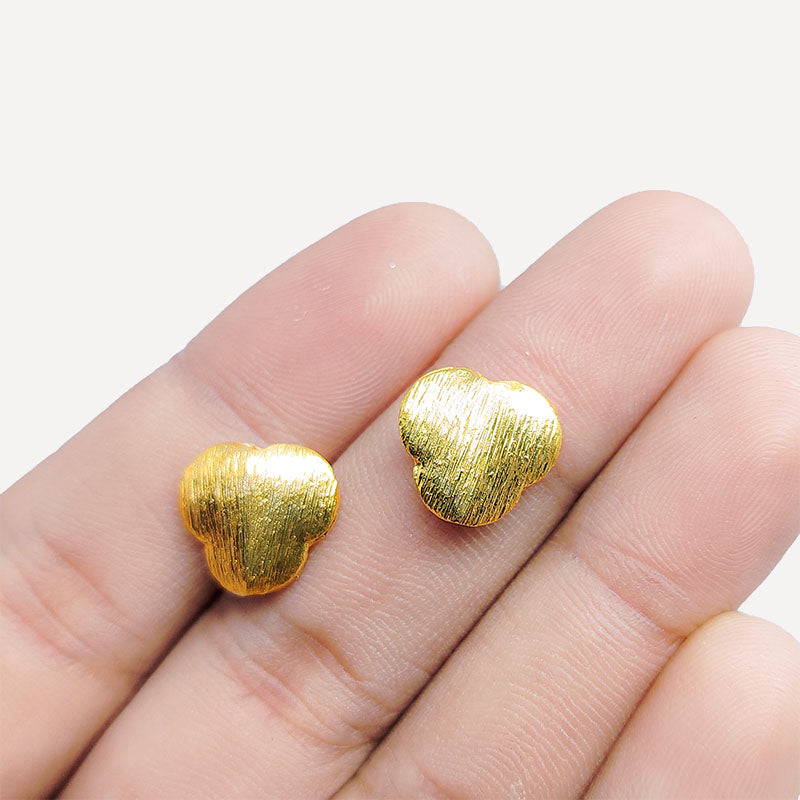18K gold overlay handcrafted 3D club shape brushed bead from India for retail jewelry crafting