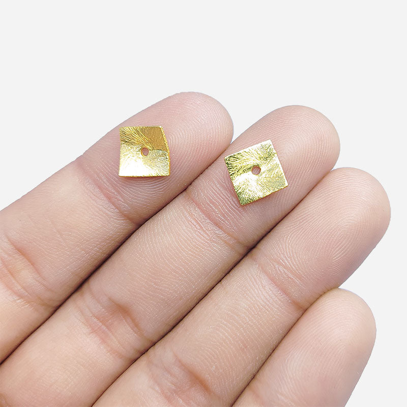 18K gold overlay handcrafted 3D wavy square shape brushed bead from India for retail jewelry making