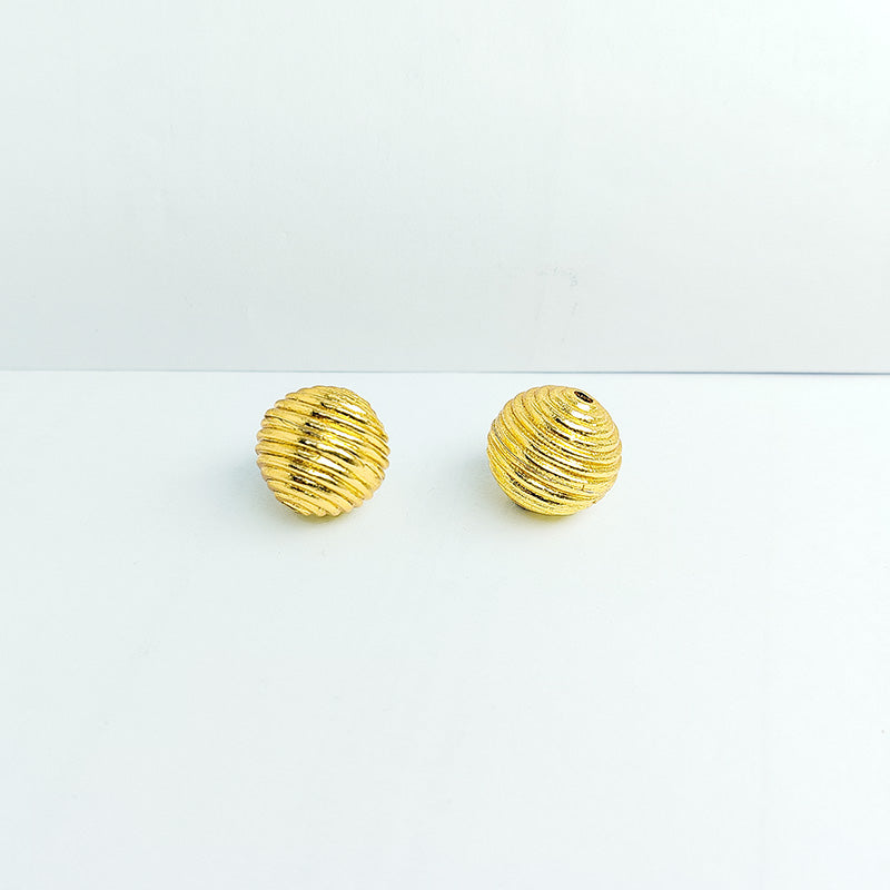 18K gold overlay handcrafted ribbed round shape bead from India for retail jewelry crafting