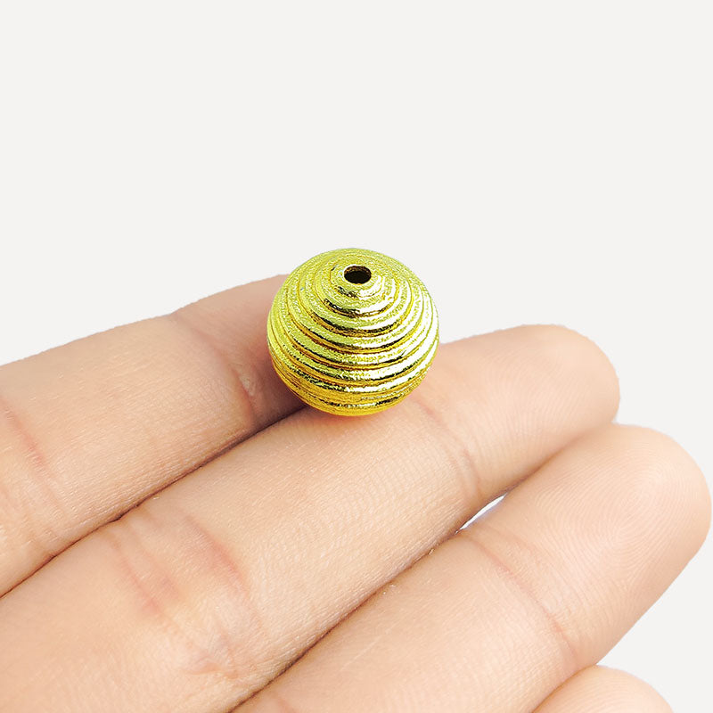18K gold overlay handcrafted ribbed round shape bead from India for retail jewelry crafting