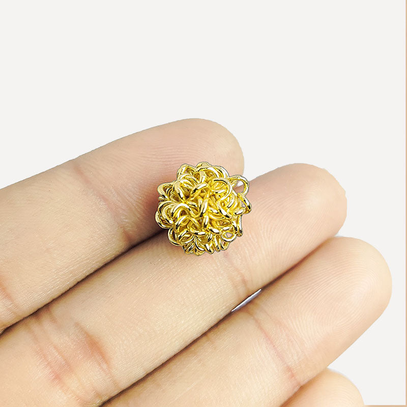 Handcrafted 11 MM round textured wire bead with 18K Gold Overlay Over Copper, made in India.