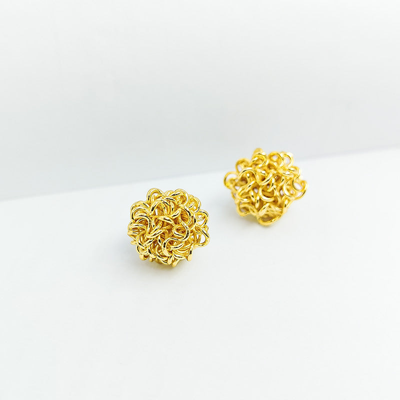 Handcrafted 11 MM round textured wire bead with 18K Gold Overlay Over Copper, made in India.