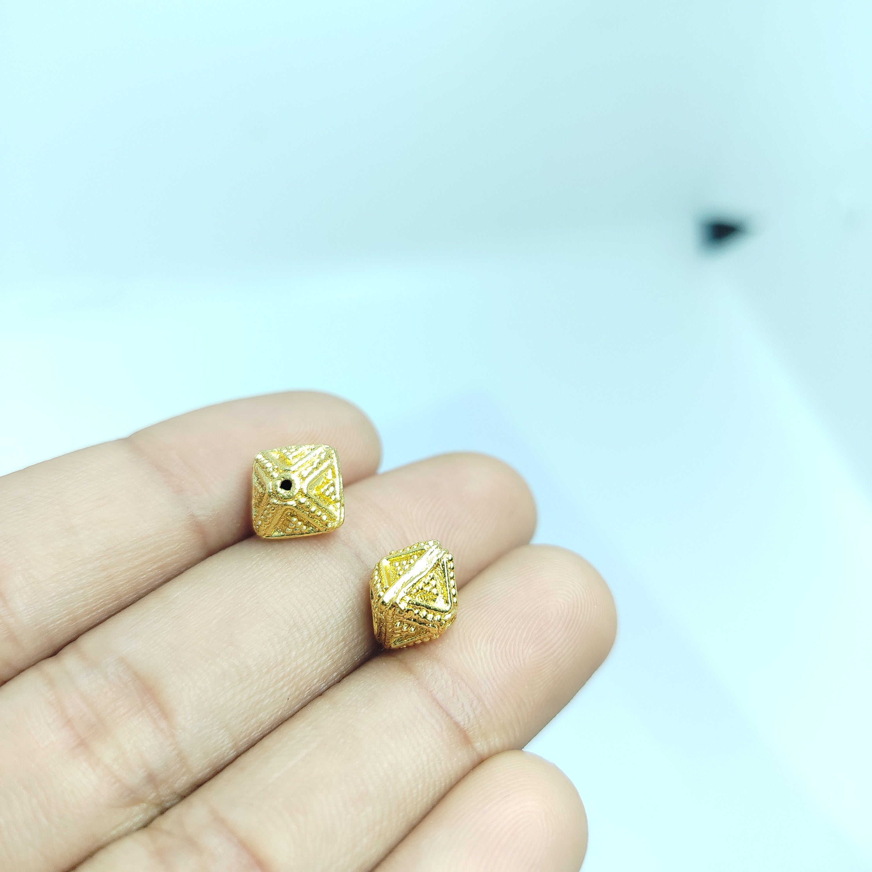 Handcrafted square filigree bead with 18K Gold Overlay Over Copper made in India