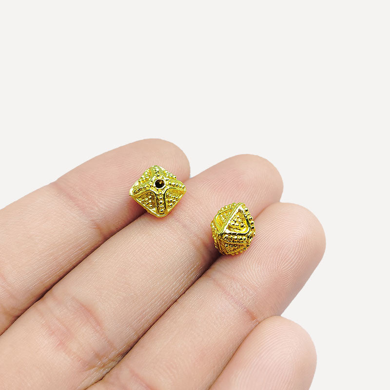 Handcrafted square filigree bead with 18K Gold Overlay Over Copper made in India