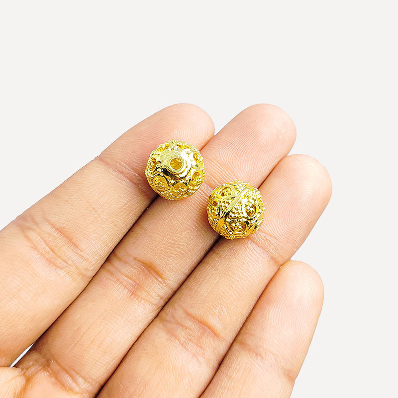 Handcrafted round heart filigree bead with 18K Gold Overlay Over Copper made in India