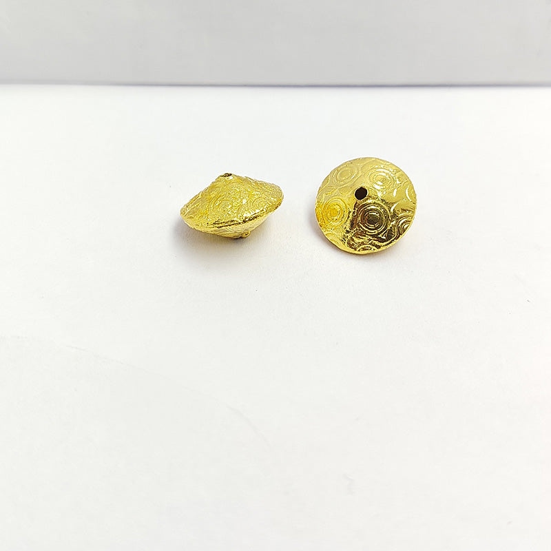 Elegant handcrafted round bead made from 18K Gold Overlay Over Copper in India with engraved circular detailing.