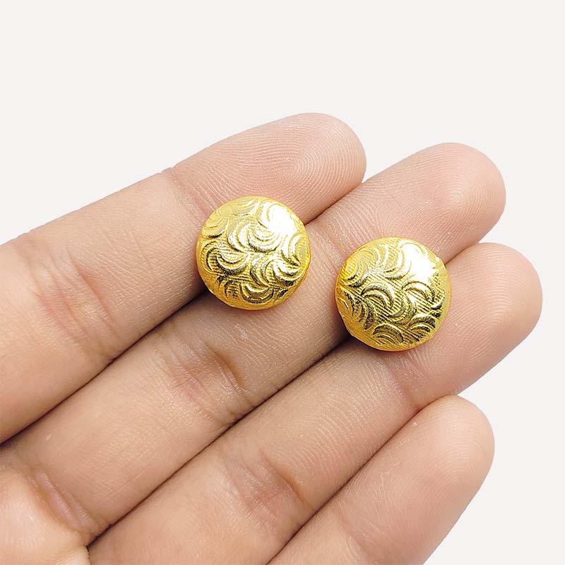Elegant handcrafted smooth round bead made from 18K Gold Overlay Over Copper in India with subtle engraved swirl design.