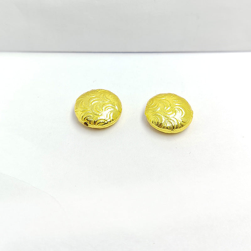 Elegant handcrafted smooth round bead made from 18K Gold Overlay Over Copper in India with subtle engraved swirl design.