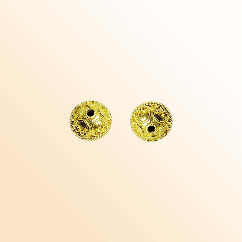 Elegant handcrafted openwork round bead made from 18K Gold Overlay Over Copper in India with raised circular detailing.