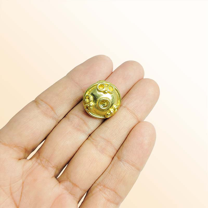 Elegant handcrafted domed round bead made from 18K Gold Overlay Over Copper in India with raised circular engraving.