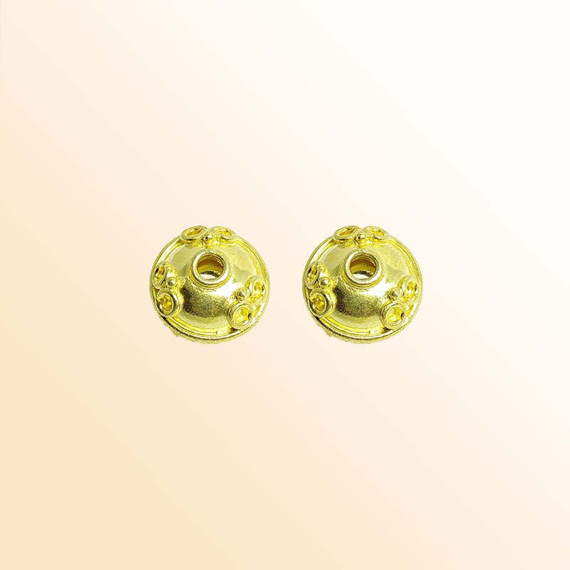 Elegant handcrafted domed round bead made from 18K Gold Overlay Over Copper in India with raised circular engraving.