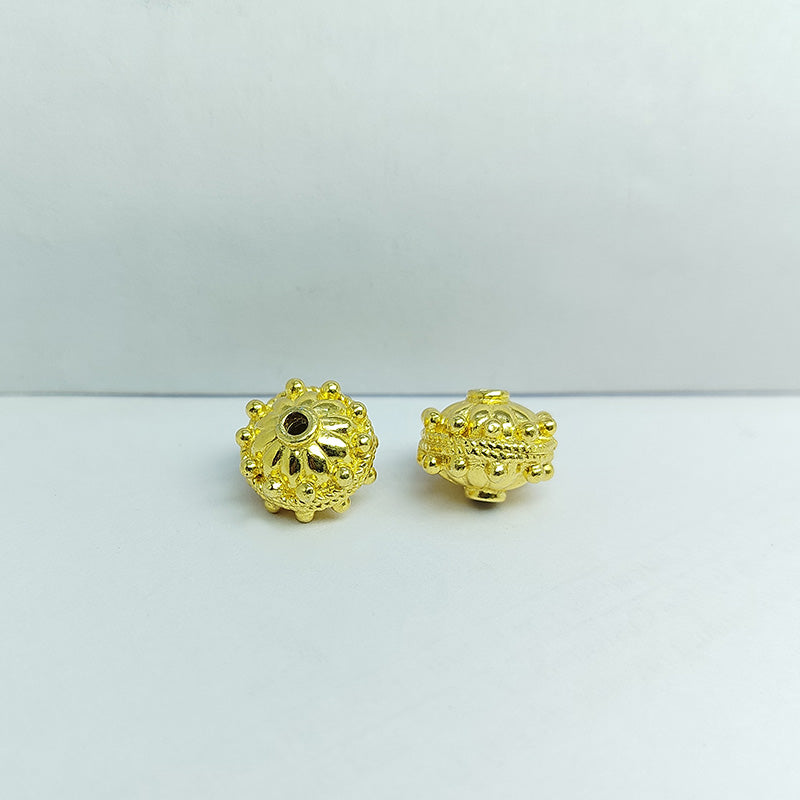 Elegant handcrafted floral domed round bead made from 18K Gold Overlay Over Copper in India with raised petal detailing.