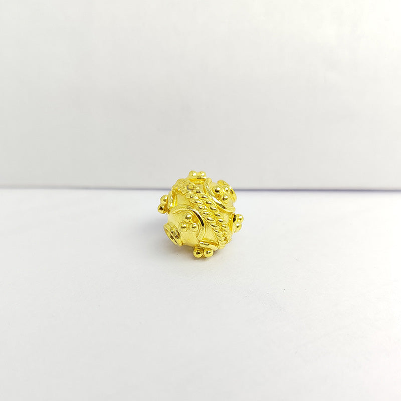 18K Gold Overlay over copper elegant rope-detail round bead from India for jewelry making
