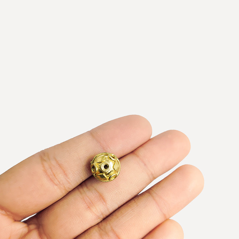 18K Gold Overlay copper designer bead with elegant textured finish handcrafted in India for jewelry making