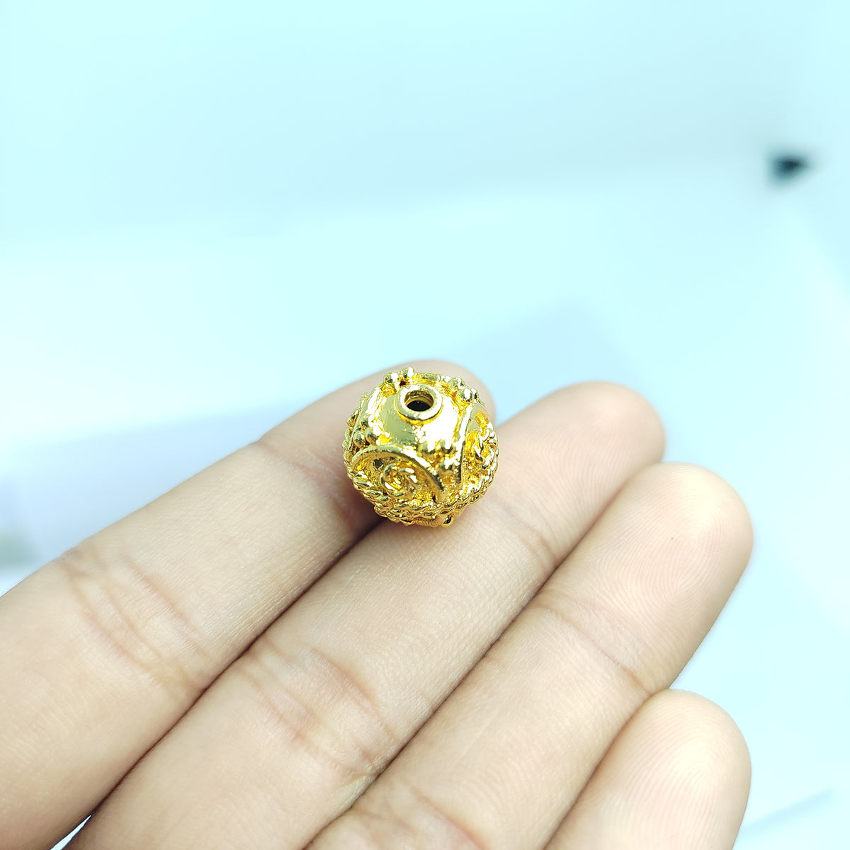 Elegant 18K Gold Overlay filigree round bead over copper handcrafted in India for jewelry designs