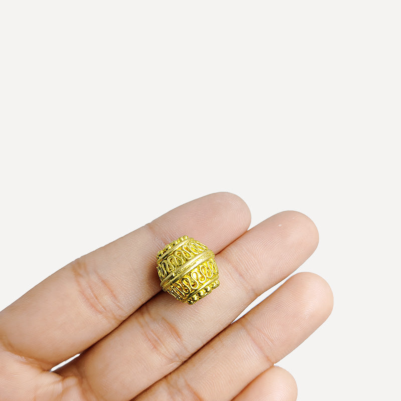 Decorative round jewelry bead with 18K Gold Overlay over copper handcrafted in India with beaded design