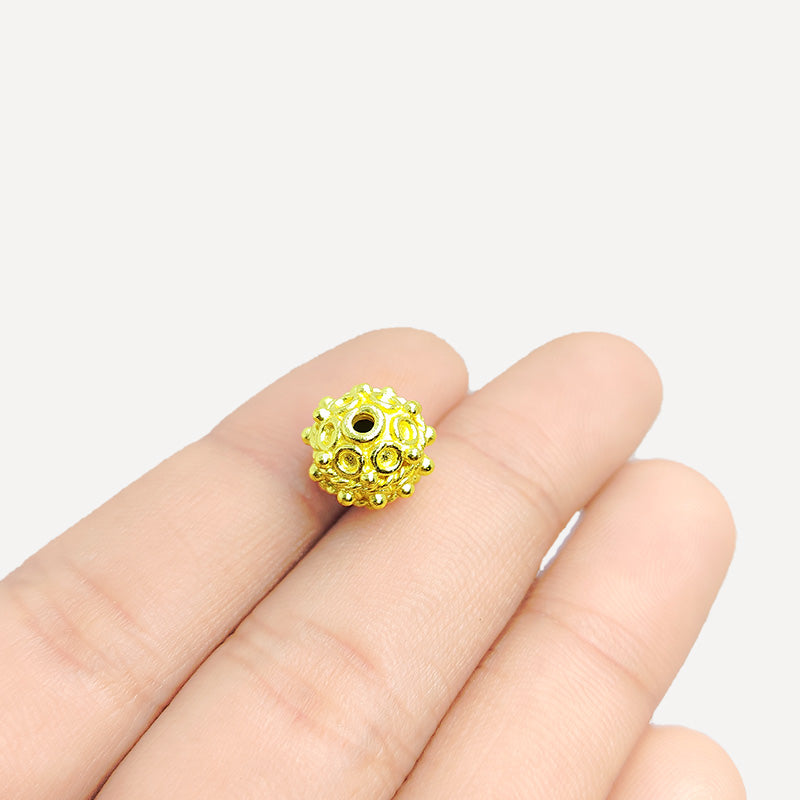 Decorative round spacer bead with 18K Gold Overlay over copper handcrafted in India with beaded texture