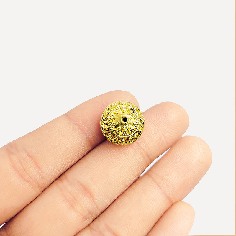 18K Gold Overlay beaded round jewelry bead over copper inspired by Indian craftsmanship