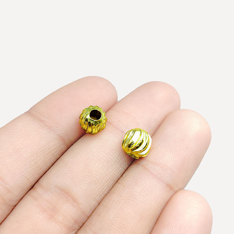 Elegant 18K gold overlay copper bead with beaded design handcrafted in India for jewelry making