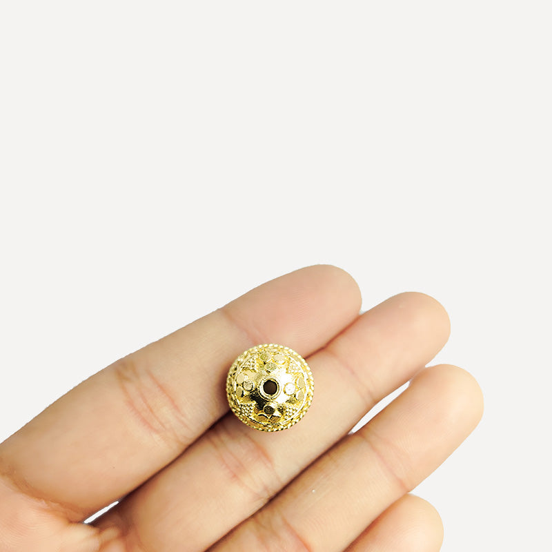 Ornate round beaded jewelry accent with 18K gold overlay over copper handcrafted in India
