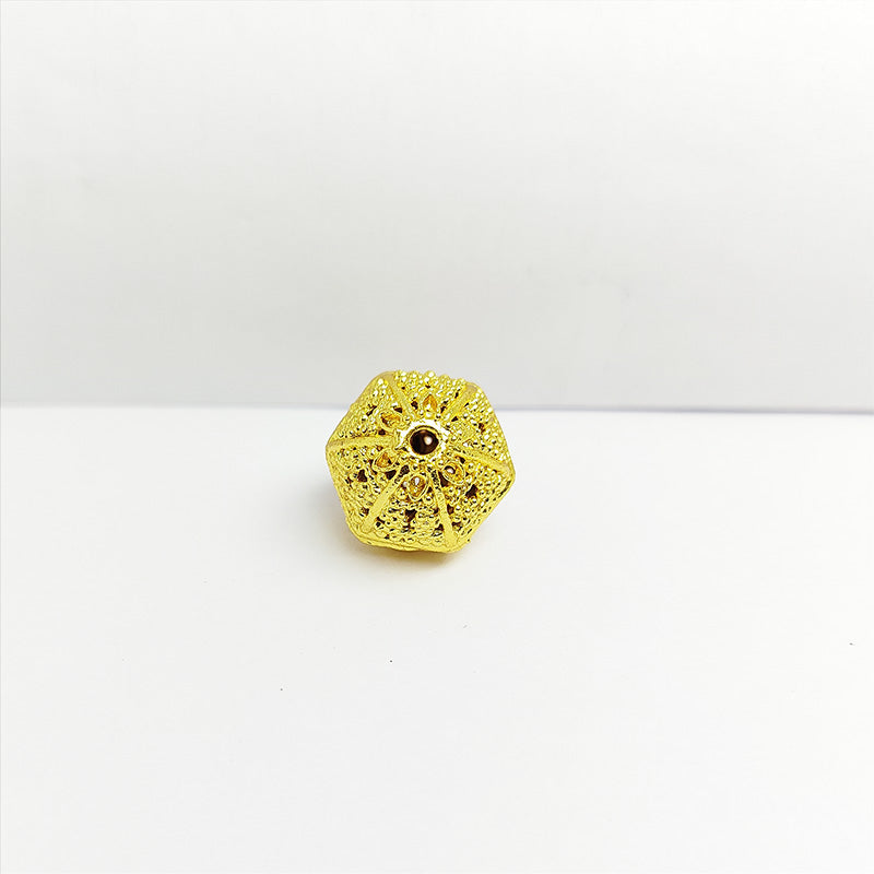 Faceted hexagon jewelry bead with 18K gold overlay over copper handcrafted in India