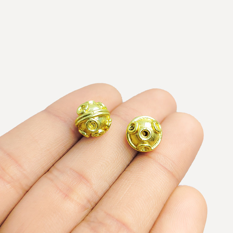 Raised ring round jewelry bead with 18K gold overlay over copper handcrafted in India