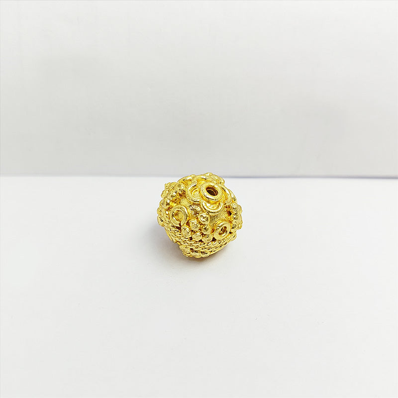 Floral granulated round jewelry bead with 18K gold overlay over copper handcrafted in India
