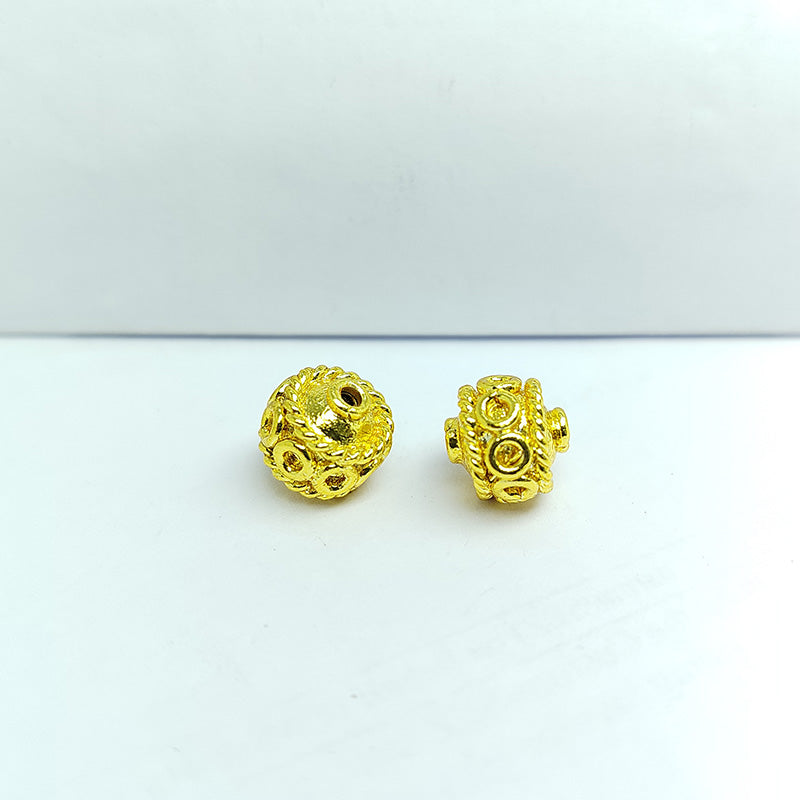 Spiral ring round jewelry bead with 18K gold overlay over copper handcrafted in India