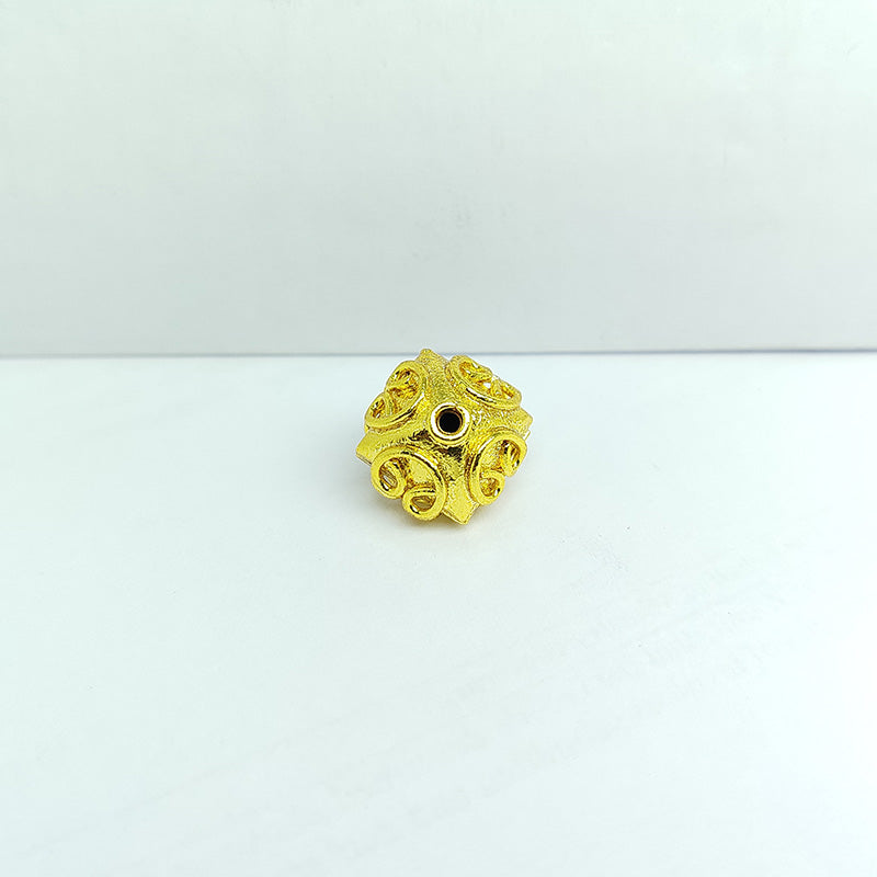 Elegant geometric bead with 18K gold overlay over copper, handcrafted in India, ideal for DIY and handmade jewelry designs.