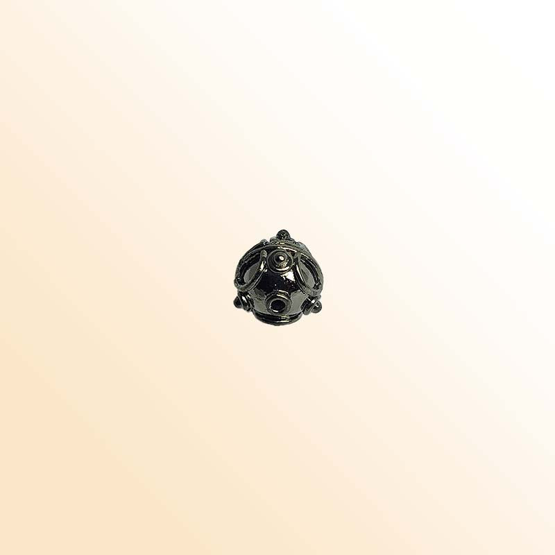 Handcrafted black rhodium overlay filigree bead over copper with spherical shape made in India.