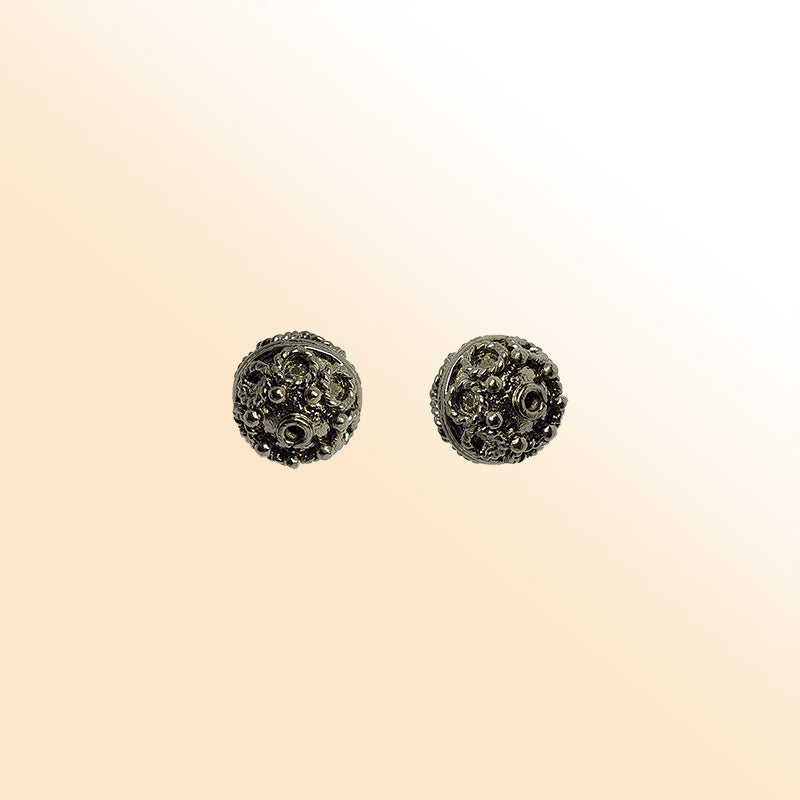 Handcrafted black rhodium copper bead from India with decorative round design for jewelry making