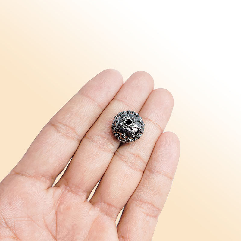 Handcrafted black rhodium overlay filigree bead from India with antique finish for jewelry making