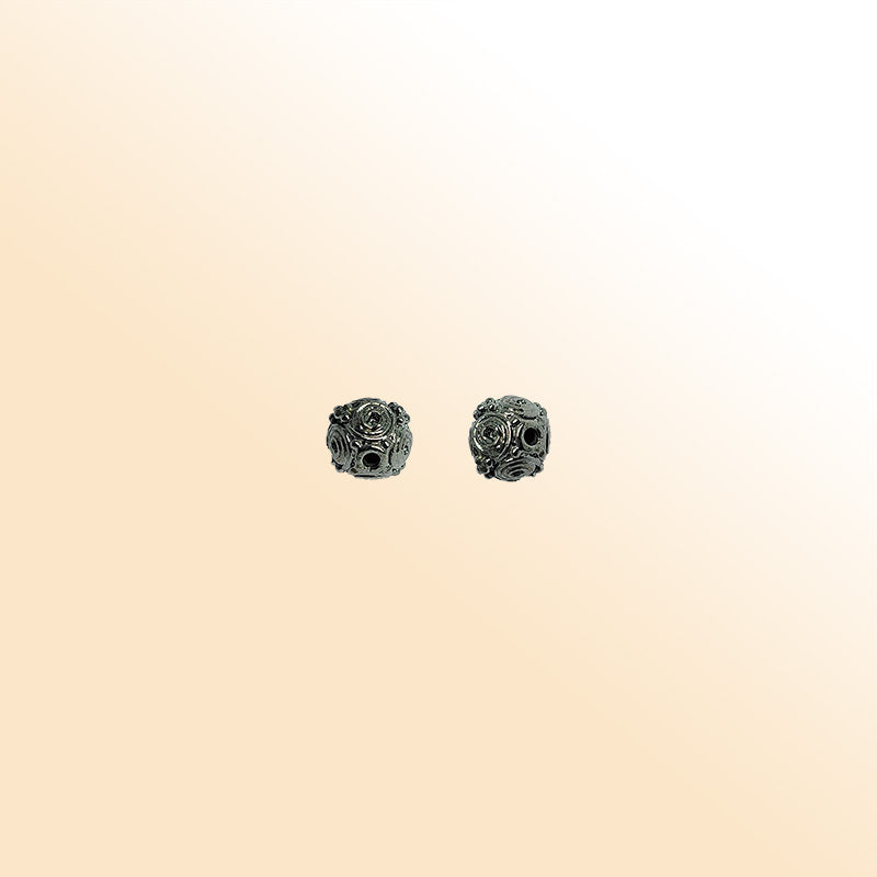 Handcrafted black rhodium overlay copper round bead from India with spiral texture for jewelry making