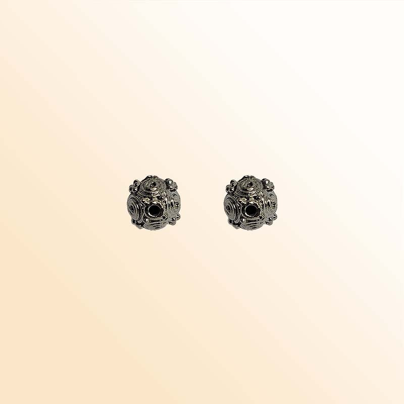 Handcrafted black rhodium overlay copper round bead from India with spiral texture for jewelry making