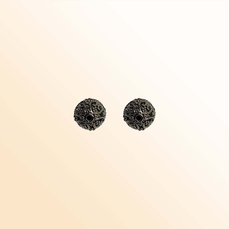 Handcrafted black rhodium overlay filigree bead from India for bracelets and necklaces