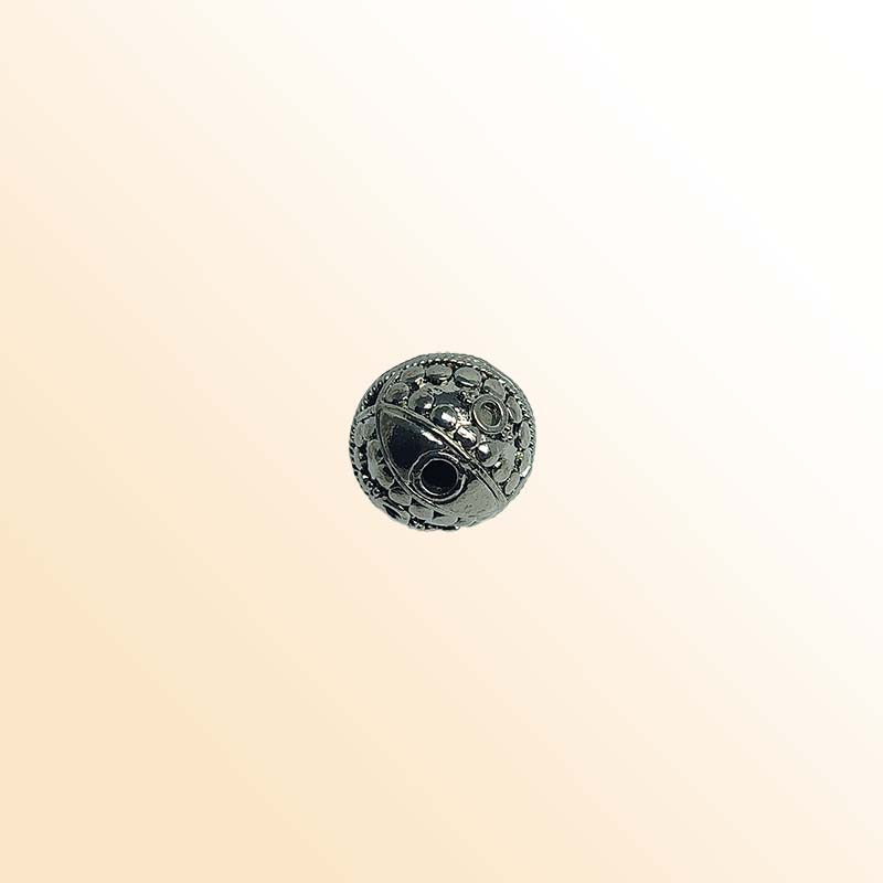 Black rhodium overlay copper round bead handcrafted in India with antique dotted texture