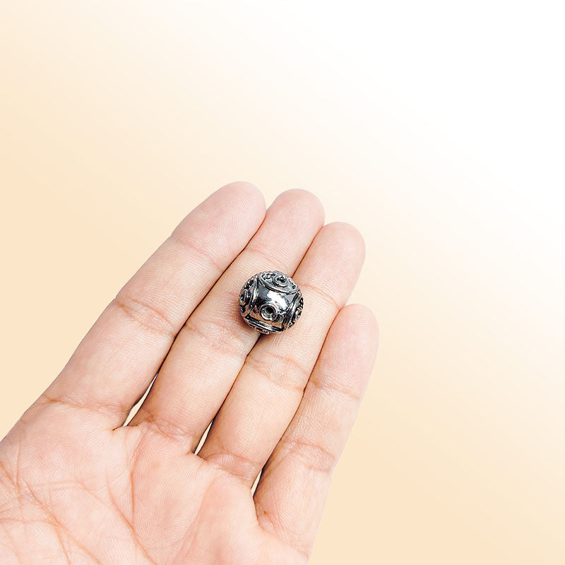 Black Rhodium overlay copper round spacer bead handcrafted in India with antique textured design for DIY jewelry making