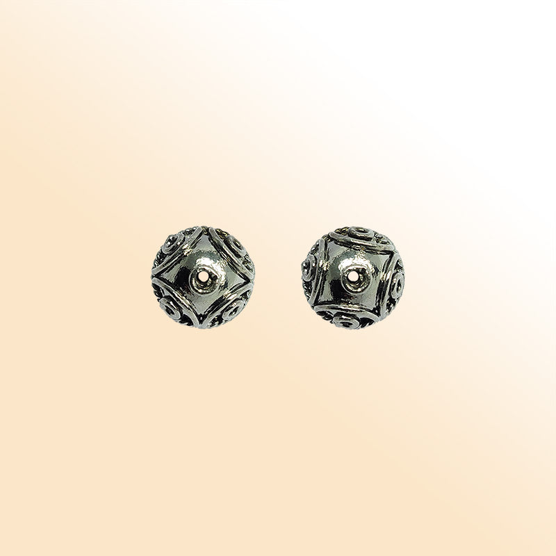 Black Rhodium overlay copper round spacer bead handcrafted in India with antique textured design for DIY jewelry making