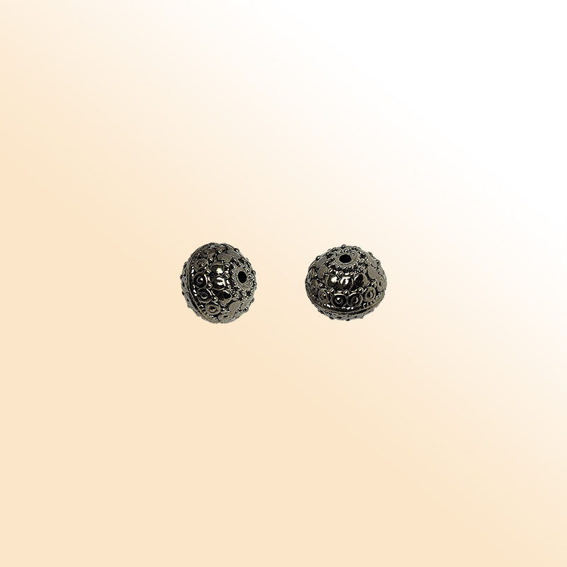 Handcrafted Black Rhodium copper round bead from India with decorative circular texture for jewelry making