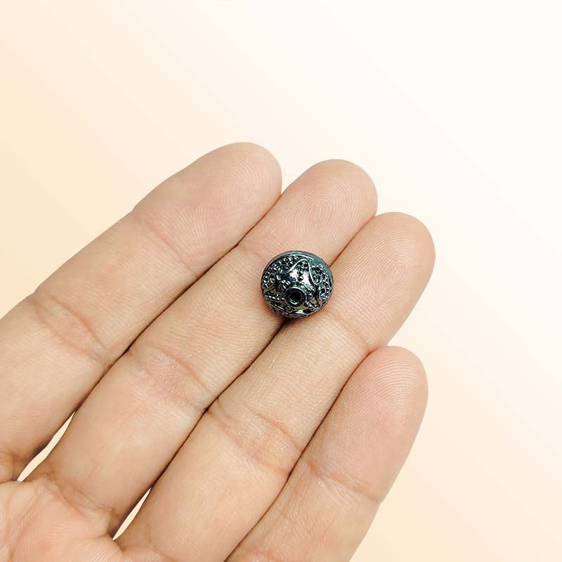 Handcrafted black rhodium copper round filigree bead from India for fashion jewelry