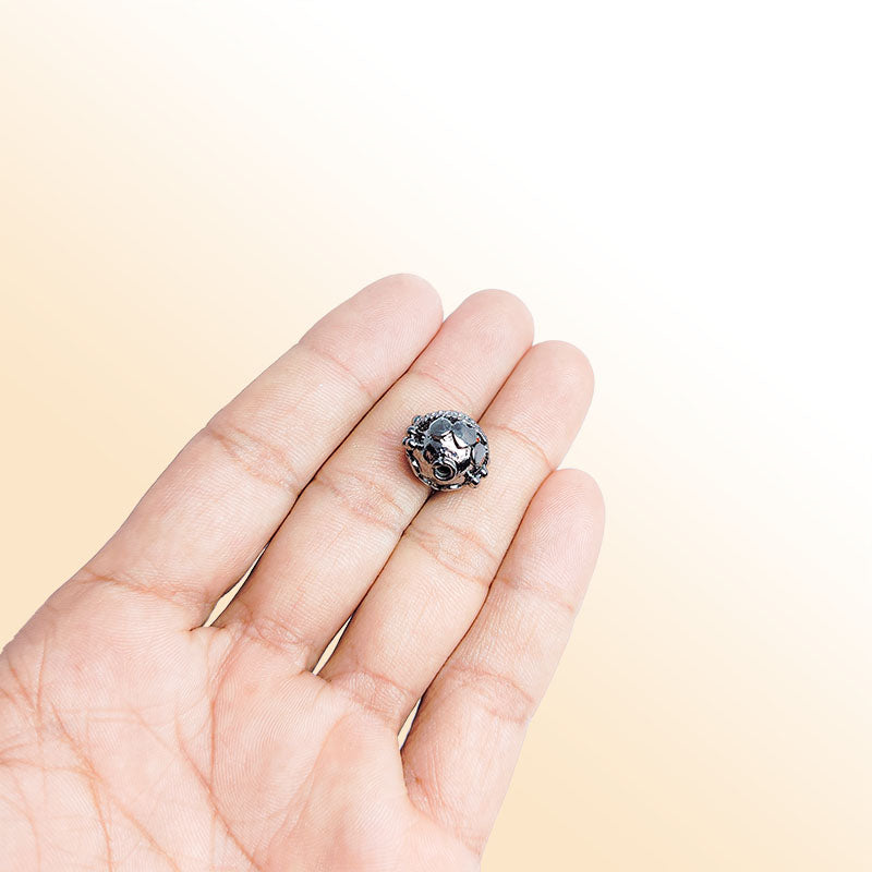 Vintage black rhodium bead from India featuring detailed handcrafted beaded texture