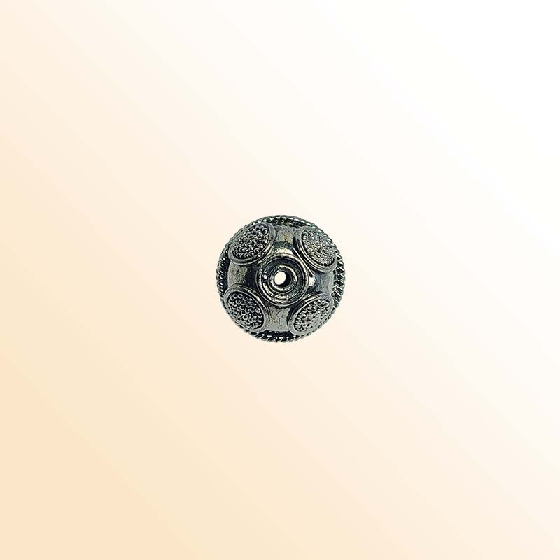 Black rhodium textured round bead handcrafted in India with detailed dotted design for statement jewelry making