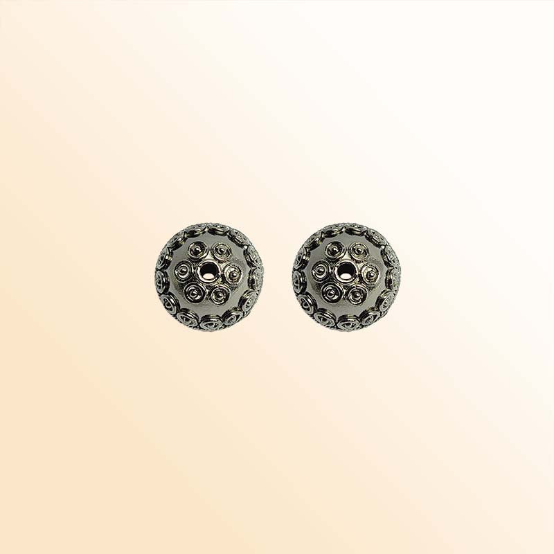 Black Rhodium handcrafted round bead from India featuring textured artisan design for jewelry making