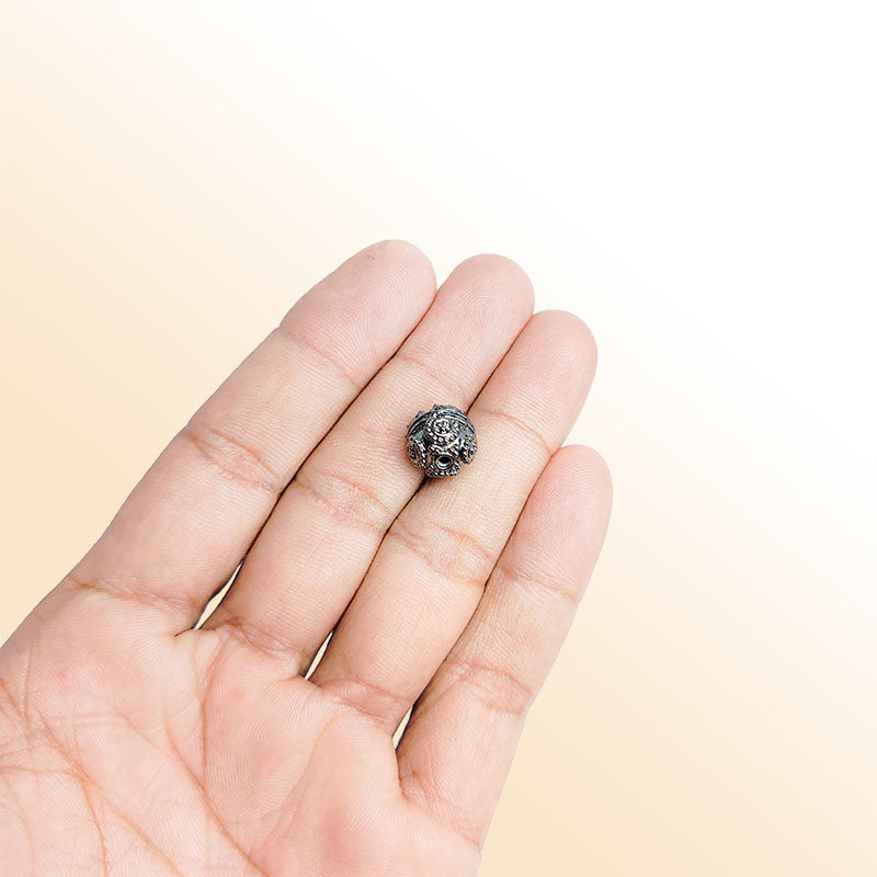 Handcrafted Black Rhodium India bead with embossed circular detailing for modern jewelry designs