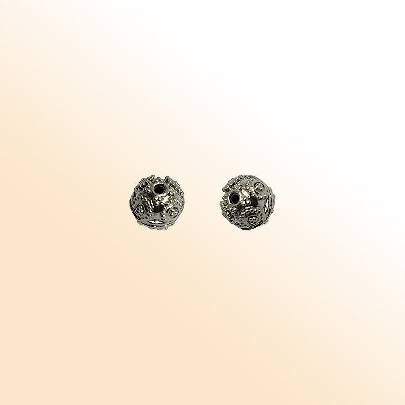 Handcrafted Black Rhodium India bead with embossed circular detailing for modern jewelry designs
