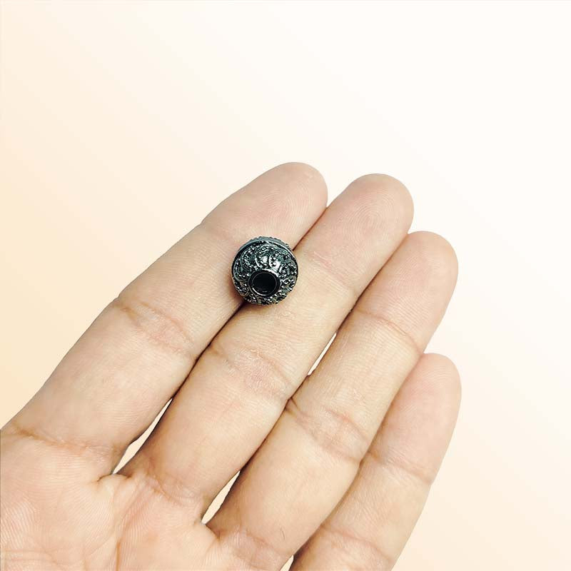 Handcrafted black rhodium bead from India with textured granule design for jewelry making