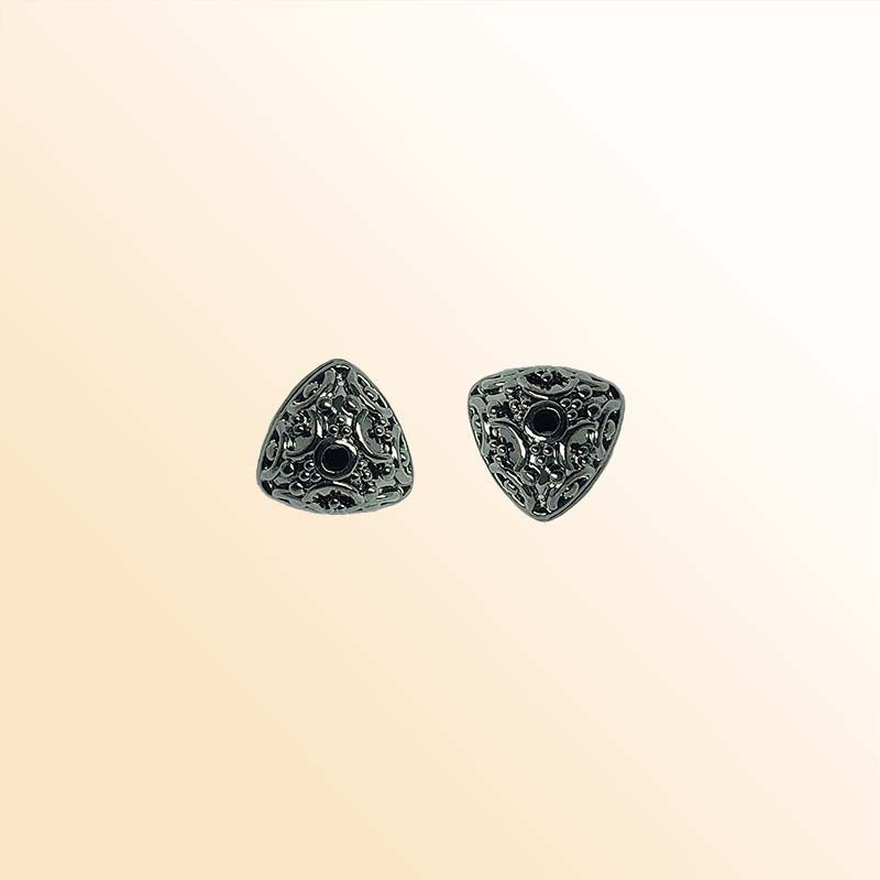 Handcrafted black rhodium overlay copper bead from India with decorative artisan detailing for jewelry designs