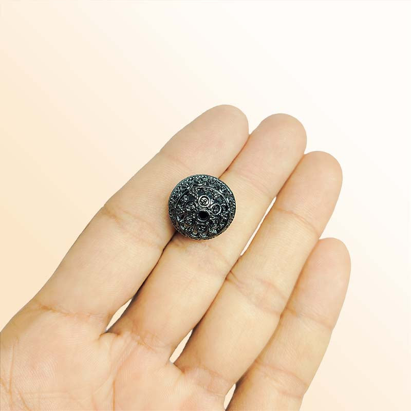 Black rhodium overlay floral Bali spacer bead handcrafted in India for retail and DIY jewelry designs
